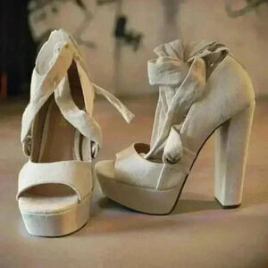 Beige Platform Strappy Heels size 5.5